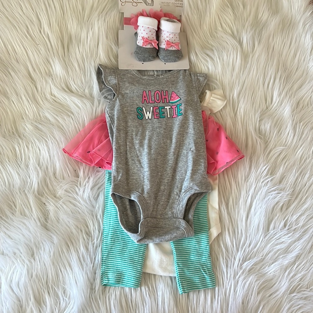 Carter’s 3 piece set and sock shoes & headband - 6 months